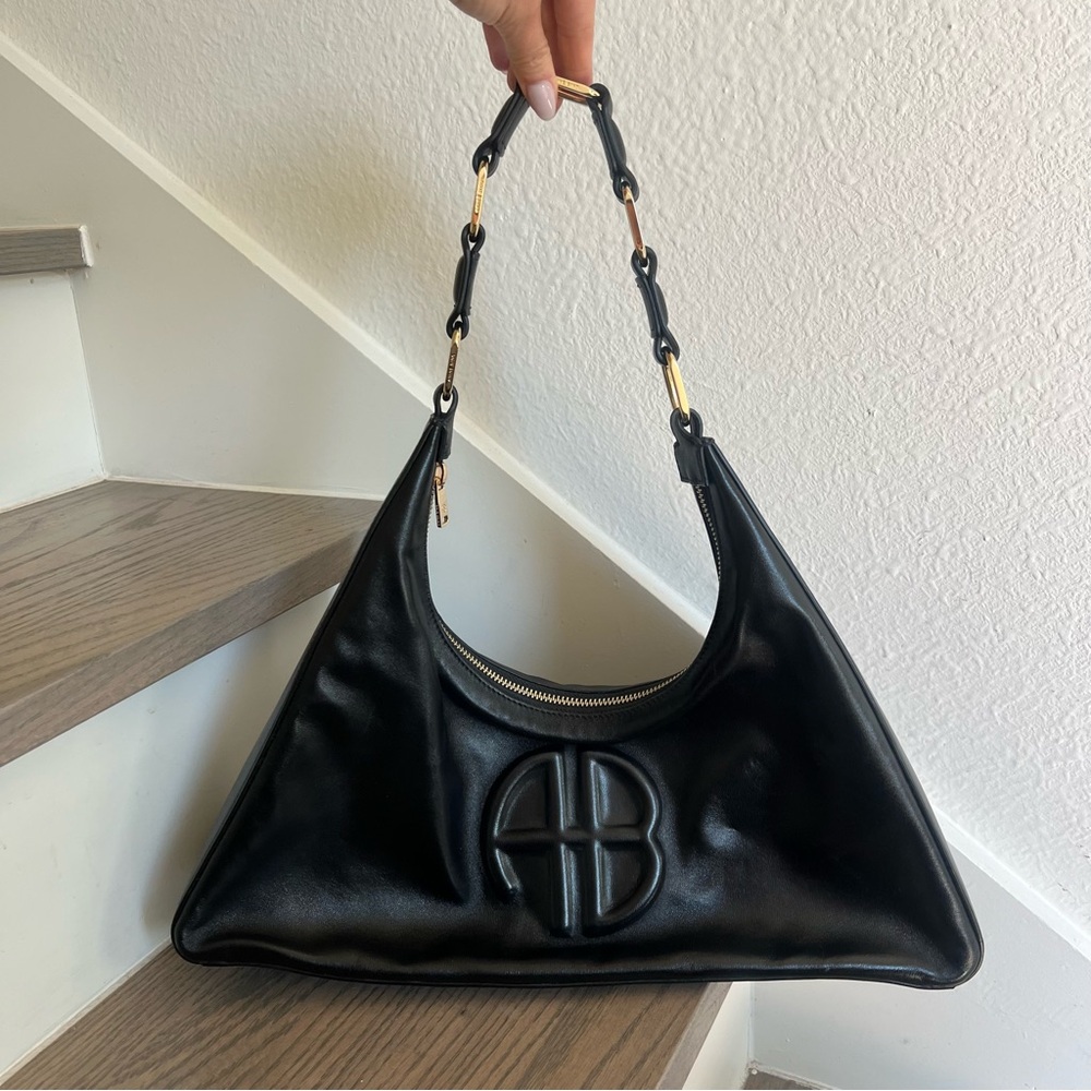 Anine Bing Black Leather Shoulder Bag with Gold Hardware